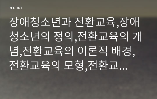 장애청소년과 전환교육,장애청소년의 정의,전환교육의 개념,전환교육의 이론적 배경,전환교육의 모형,전환교육의 과정