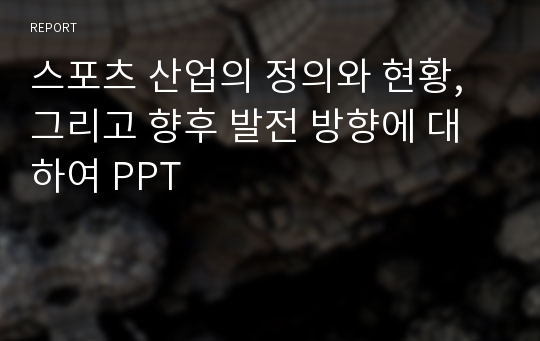 스포츠 산업의 정의와 현황, 그리고 향후 발전 방향에 대하여 PPT