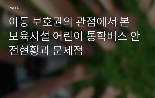 아동 보호권의 관점에서 본 보육시설 어린이 통학버스 안전현황과 문제점