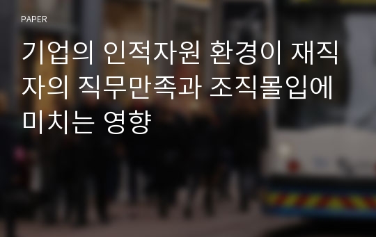 기업의 인적자원 환경이 재직자의 직무만족과 조직몰입에 미치는 영향 