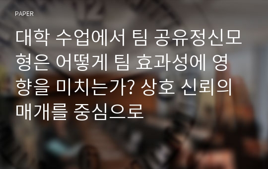 대학 수업에서 팀 공유정신모형은 어떻게 팀 효과성에 영향을 미치는가? 상호 신뢰의 매개를 중심으로