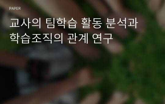 교사의 팀학습 활동 분석과 학습조직의 관계 연구