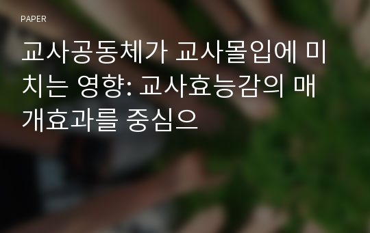 교사공동체가 교사몰입에 미치는 영향: 교사효능감의 매개효과를 중심으