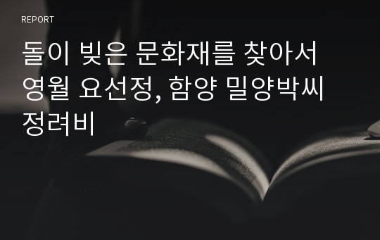 돌이 빚은 문화재를 찾아서 영월 요선정, 함양 밀양박씨 정려비