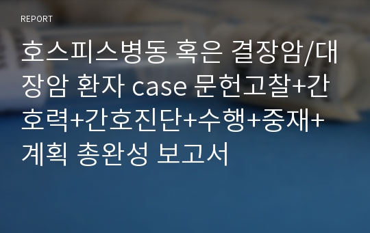 호스피스병동 혹은 결장암/대장암 환자 case 문헌고찰+간호력+간호진단+수행+중재+계획 총완성 보고서