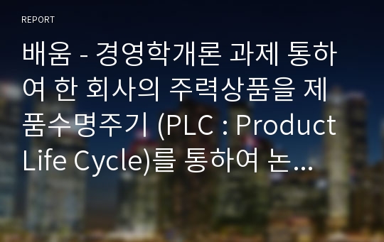 배움 - 경영학개론 과제 통하여 한 회사의 주력상품을 제품수명주기 (PLC : Product Life Cycle)를 통하여 논하여 보고, 앞으로의 전략적인 방향을 제시하시오.