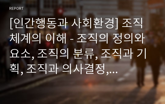 [인간행동과 사회환경] 조직체계의 이해 - 조직의 정의와 요소, 조직의 분류, 조직과 기획, 조직과 의사결정, 조직과 동기부여, 조직과 리더십