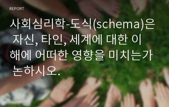 사회심리학-도식(schema)은 자신, 타인, 세계에 대한 이해에 어떠한 영향을 미치는가 논하시오.