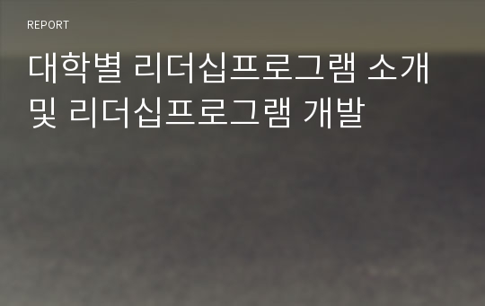 대학별 리더십프로그램 소개 및 리더십프로그램 개발