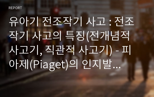 유아기 전조작기 사고 : 전조작기 사고의 특징(전개념적 사고기, 직관적 사고기) - 피아제(Piaget)의 인지발달단계