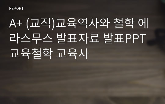 A+ (교직)교육역사와 철학 에라스무스 발표자료 발표PPT 교육철학 교육사