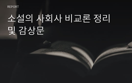 소설의 사회사 비교론 정리 및 감상문