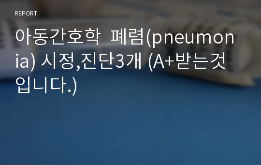 아동간호학  폐렴(pneumonia) 시정,진단3개 (A+받는것 입니다.)