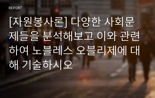 [자원봉사론] 다양한 사회문제들을 분석해보고 이와 관련하여 노블레스 오블리제에 대해 기술하시오