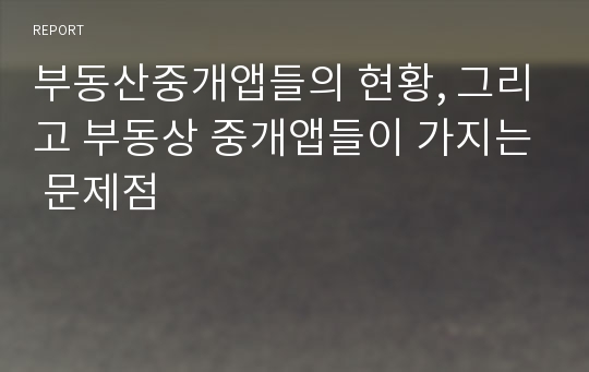 부동산중개앱들의 현황, 그리고 부동상 중개앱들이 가지는 문제점