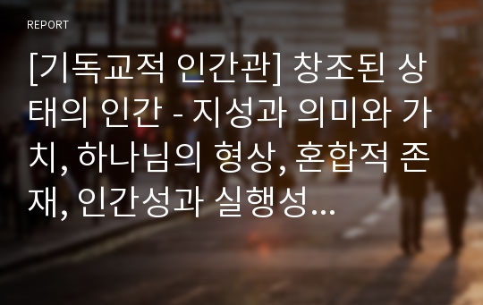 [기독교적 인간관] 창조된 상태의 인간 - 지성과 의미와 가치, 하나님의 형상, 혼합적 존재, 인간성과 실행성, 인간의 동기부여