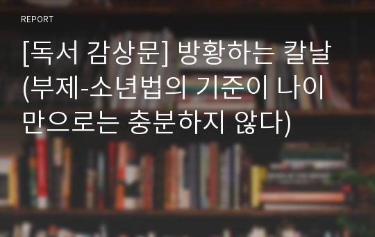 [독서 감상문] 방황하는 칼날 (부제-소년법의 기준이 나이만으로는 충분하지 않다)