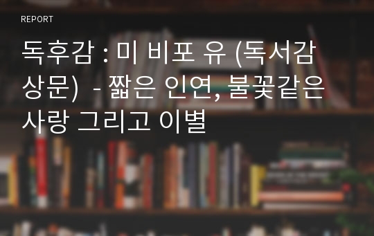 독후감 : 미 비포 유 (독서감상문)  - 짧은 인연, 불꽃같은 사랑 그리고 이별