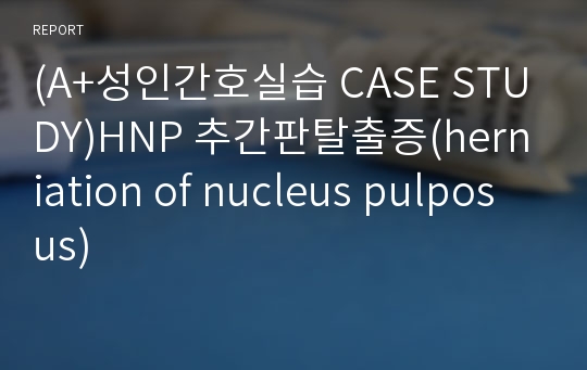 (A+성인간호실습 CASE STUDY)HNP 추간판탈출증(herniation of nucleus pulposus)