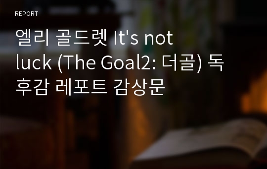 엘리 골드렛 It&#039;s not luck (The Goal2: 더골) 독후감 레포트 감상문