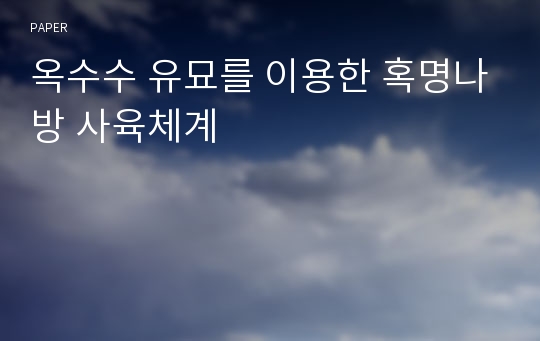 옥수수 유묘를 이용한 혹명나방 사육체계