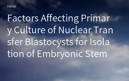 Factors Affecting Primary Culture of Nuclear Transfer Blastocysts for Isolation of Embryonic Stem Cells in Miniature Pigs