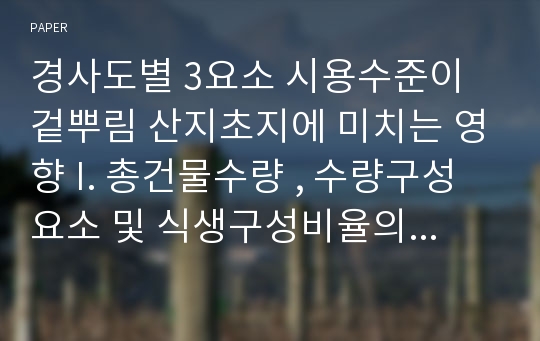 경사도별 3요소 시용수준이 겉뿌림 산지초지에 미치는 영향 I. 총건물수량 , 수량구성요소 및 식생구성비율의 변화