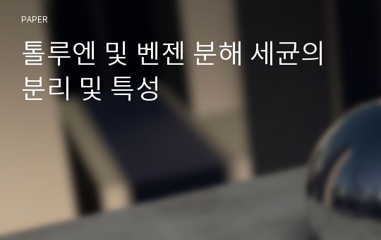 톨루엔 및 벤젠 분해 세균의 분리 및 특성