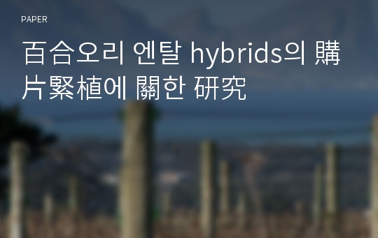 百合오리 엔탈 hybrids의 購片緊植에 關한 研究