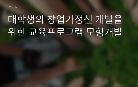 대학생의 창업가정신 개발을 위한 교육프로그램 모형개발