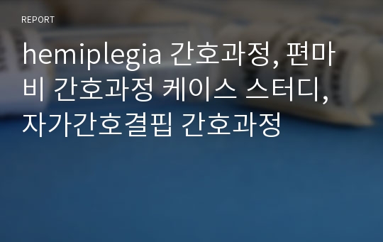 hemiplegia 간호과정, 편마비 간호과정 케이스 스터디, 자가간호결핍 간호과정