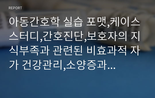 아동간호학 실습 포맷,케이스스터디,간호진단,보호자의 지식부족과 관련된 비효과적 자가 건강관리,소양증과 관련된 피부 통합성 장애