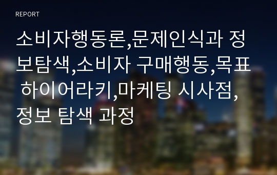 소비자행동론,문제인식과 정보탐색,소비자 구매행동,목표 하이어라키,마케팅 시사점,정보 탐색 과정