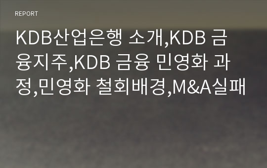 KDB산업은행 소개,KDB 금융지주,KDB 금융 민영화 과정,민영화 철회배경,M&amp;A실패