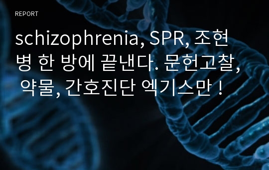 schizophrenia, SPR, 조현병 한 방에 끝낸다. 문헌고찰, 약물, 간호진단 엑기스만 !