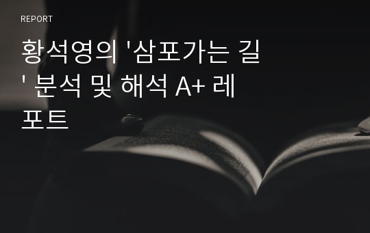 황석영의 &#039;삼포가는 길&#039; 분석 및 해석 A+ 레포트