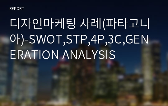 디자인마케팅 사례(파타고니아)-SWOT,STP,4P,3C,GENERATION ANALYSIS