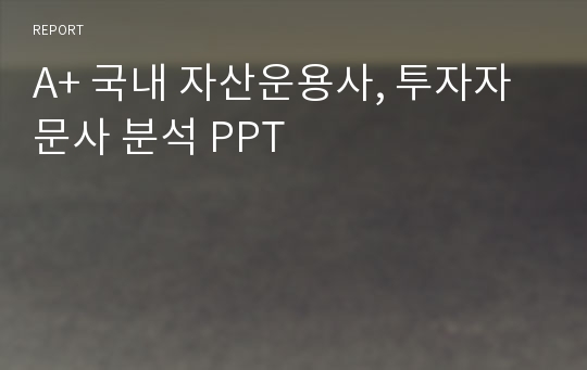 A+ 국내 자산운용사, 투자자문사 분석 PPT