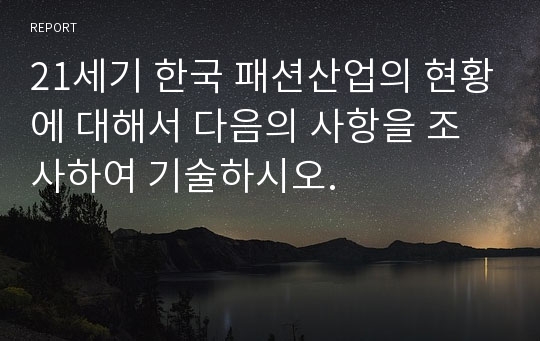 21세기 한국 패션산업의 현황에 대해서 다음의 사항을 조사하여 기술하시오.