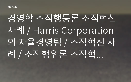 경영학 조직행동론 조직혁신 사례 / Harris Corporation의 자율경영팀 / 조직혁신 사례 / 조직행위론 조직혁신 Harris Corporation의 자율경영팀 / 조직행위론 조직혁신 ppt