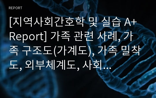 [지역사회간호학 및 실습 A+ Report] 가족 관련 사례, 가족 구조도(가계도), 가족 밀착도, 외부체계도, 사회 지지도, 가족 사정 영역, 지역사회 간호진단