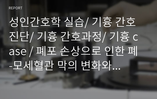 성인간호학 실습/ 기흉 간호진단/ 기흉 간호과정/ 기흉 case / 폐포 손상으로 인한 폐-모세혈관 막의 변화와 관련된 가스교환 장애/ 침습적 처치와 관련된 감염의 위험/ 폐 손상으로 인한 공기유출과 관련된 조직통합성 장애