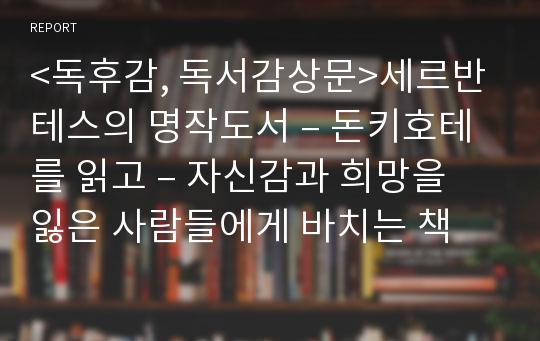 &lt;독후감, 독서감상문&gt;세르반테스의 명작도서 – 돈키호테를 읽고 – 자신감과 희망을 잃은 사람들에게 바치는 책