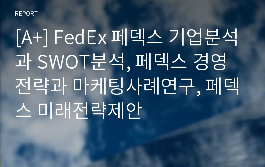 [A+] FedEx 페덱스 기업분석과 SWOT분석, 페덱스 경영전략과 마케팅사례연구, 페덱스 미래전략제안