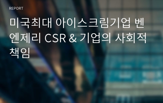 미국최대 아이스크림기업 벤엔제리 CSR &amp; 기업의 사회적책임