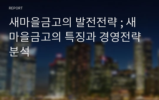 새마을금고의 발전전략 ; 새마을금고의 특징과 경영전략 분석