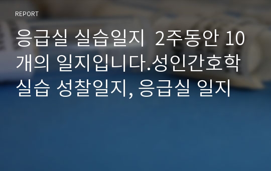 응급실 실습일지  2주동안 10개의 일지입니다.성인간호학 실습 성찰일지, 응급실 일지