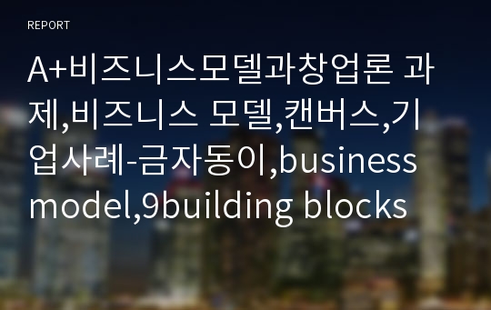 A+비즈니스모델과창업론 과제,비즈니스 모델,캔버스,기업사례-금자동이,business model,9building blocks