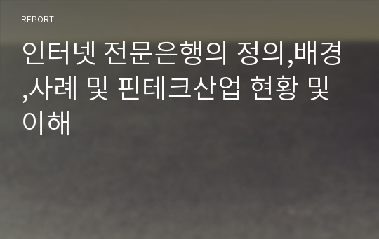 인터넷 전문은행의 정의,배경,사례 및 핀테크산업 현황 및 이해