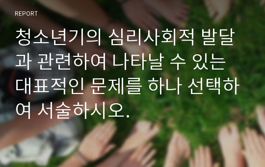 청소년기의 심리사회적 발달과 관련하여 나타날 수 있는 대표적인 문제를 하나 선택하여 서술하시오.